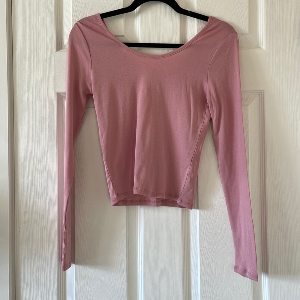 Chaser cropped pink long sleeve tee ballerina mauve rosebud
